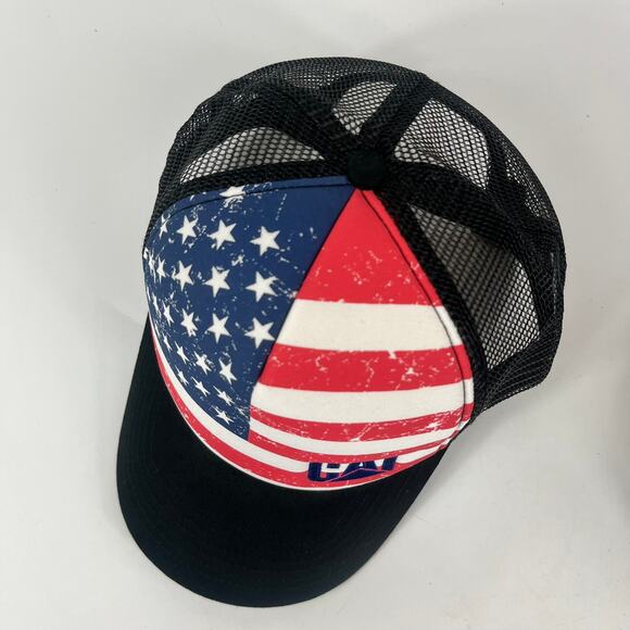 Cat American Flag Trucker Hat Mesh Snapback Mens Caterpilar Inc Construnction - Picture 5 of 11